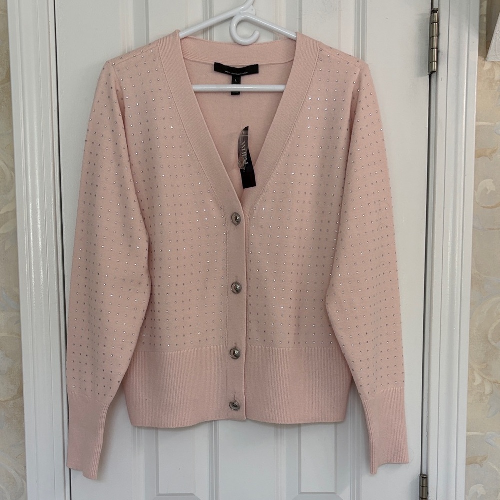 White House Black Market Blush Button-Up Women's Sweater with Sparkles